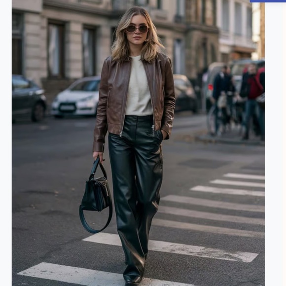 Vintage 90s Genuine Leather Pants NY & CO Straight Leg Black Distressed Women 28 - Picture 10 of 13